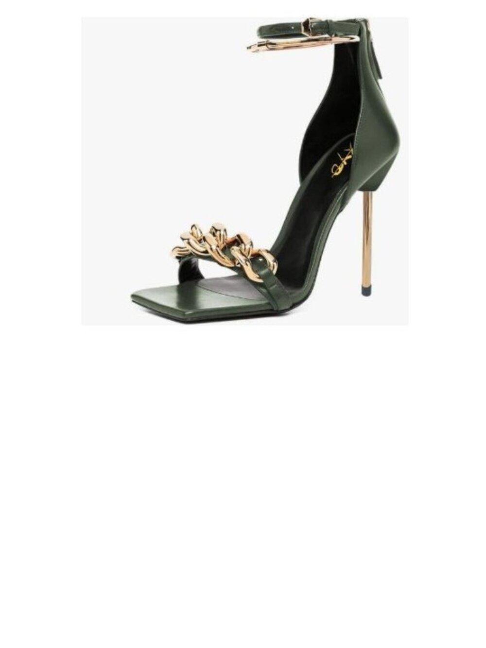XYD Women Sexy Stiletto Heel Sandals Open Square Toe Metal Ring Back Zip Chic Pa